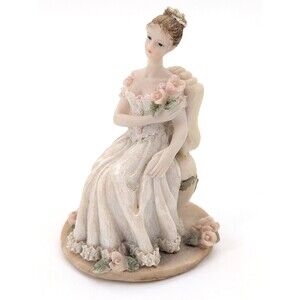 Vintage Porcelain Sitting Bride Victorian Figurine Wedding Day Dress Flowers